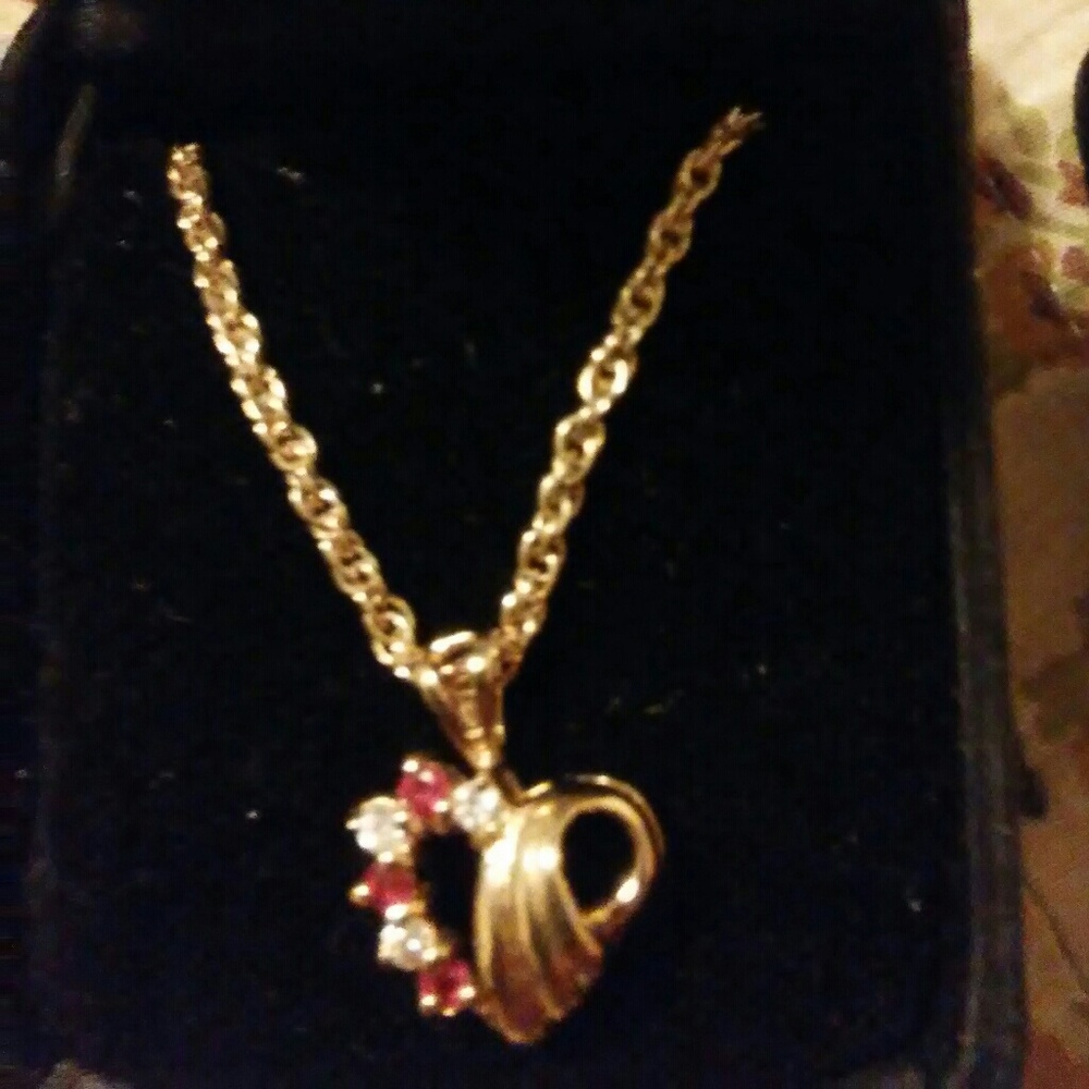 Garne & CZ Heart Pendant Necklace